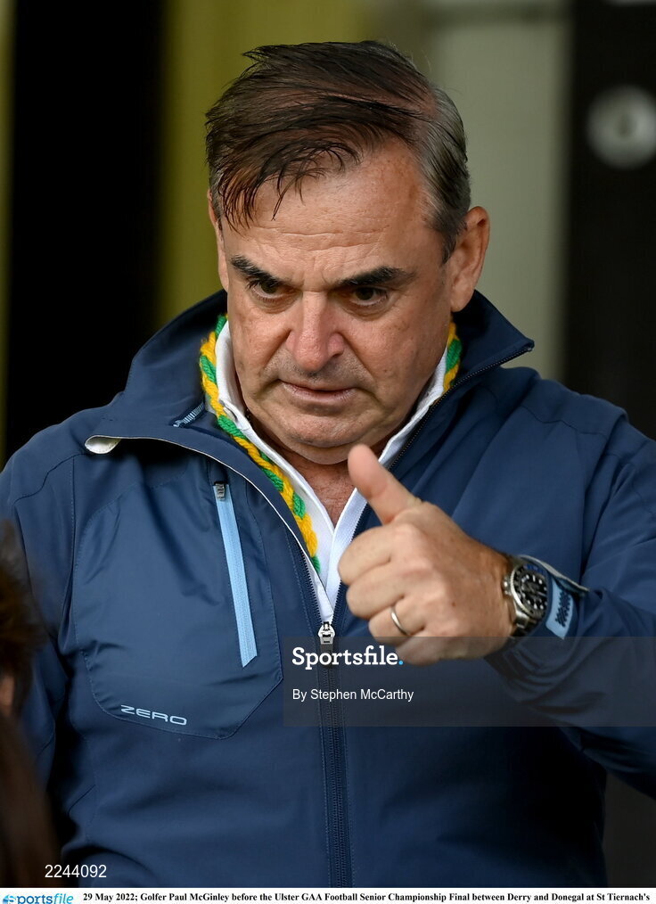 29 May 2022; Golfer Paul McGinley before the Ulster GAA Football Senior Championship Final between Derry and Donegal at St Tiernach's Park in Clones, Monaghan. Photo by Stephen McCarthy/Sportsfile