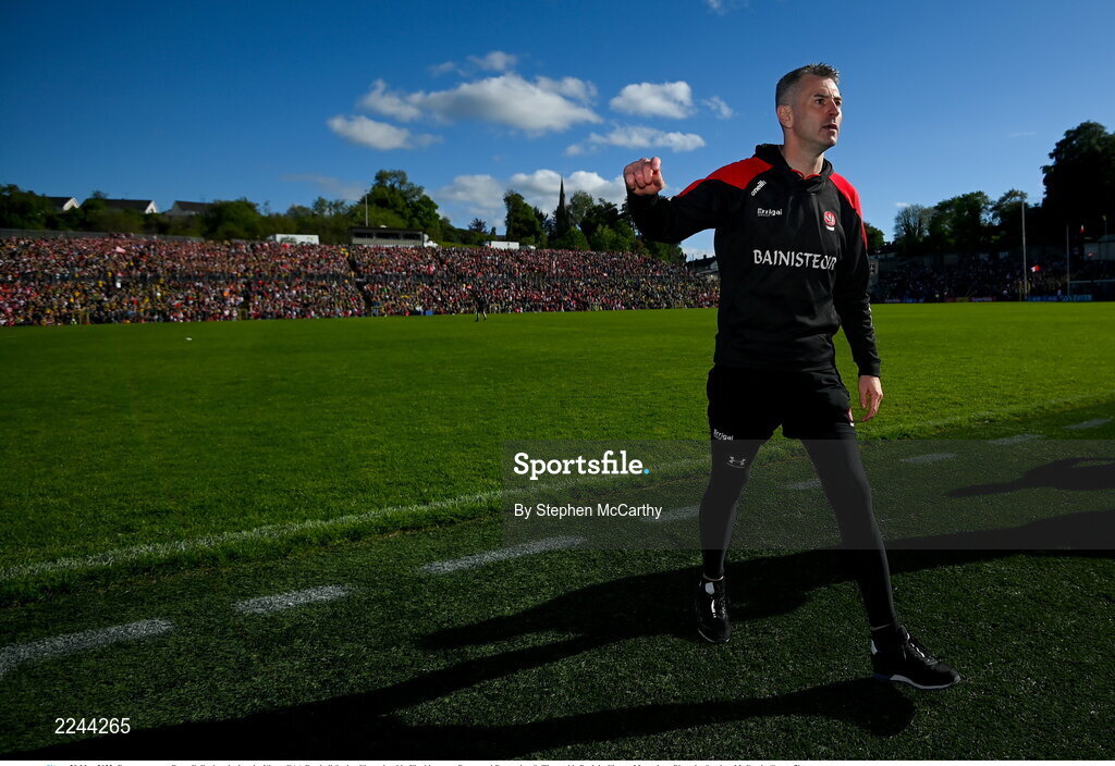 29 May 2022; Derry manager Rory Gallagher during the Ulster GAA Football Senior Championship Final between Derry and Donegal at St Tiernach's Park in Clones, Monaghan. Photo by Stephen McCarthy/Sportsfile
