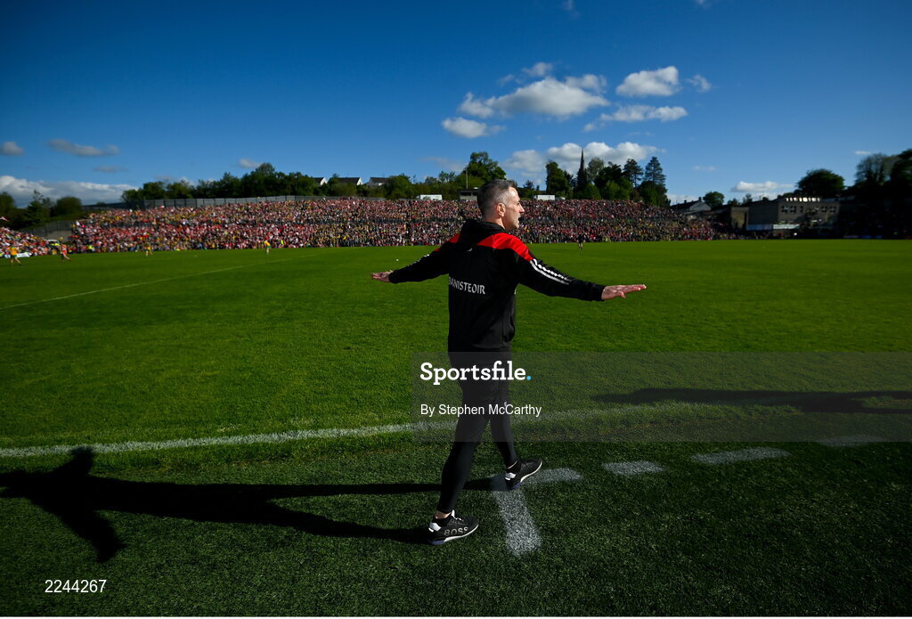 29 May 2022; Derry manager Rory Gallagher during the Ulster GAA Football Senior Championship Final between Derry and Donegal at St Tiernach's Park in Clones, Monaghan. Photo by Stephen McCarthy/Sportsfile