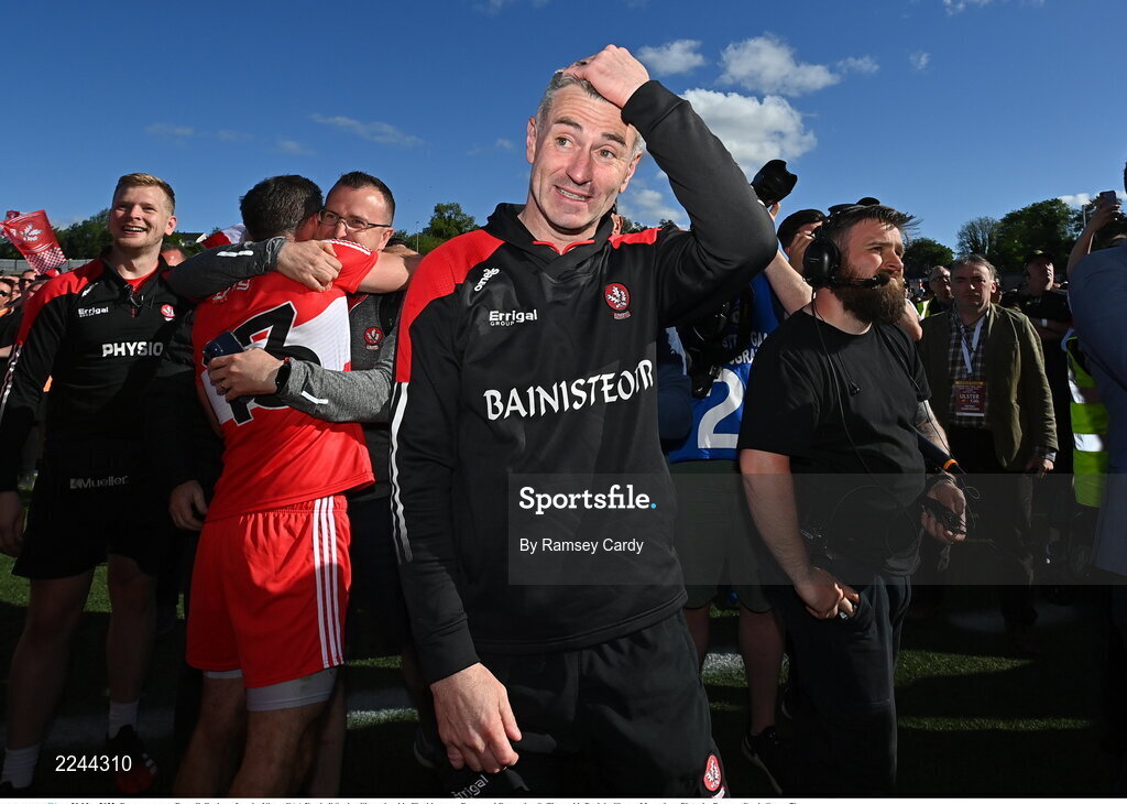 29 May 2022; Derry manager Rory Gallagher after the Ulster GAA Football Senior Championship Final between Derry and Donegal at St Tiernach's Park in Clones, Monaghan. Photo by Ramsey Cardy/Sportsfile