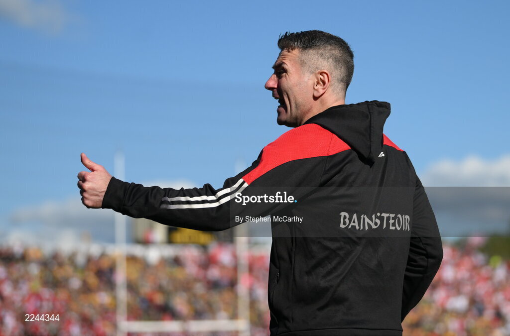 29 May 2022; Derry manager Rory Gallagher during the Ulster GAA Football Senior Championship Final between Derry and Donegal at St Tiernach's Park in Clones, Monaghan. Photo by Stephen McCarthy/Sportsfile