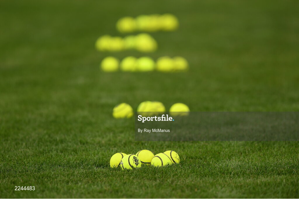15 May 2022; Sliotars on the pitch before the Munster GAA Hurling Senior Championship Round 4 match between Clare and Limerick at Cusack Park in Ennis, Clare. Photo by Ray McManus/Sportsfile