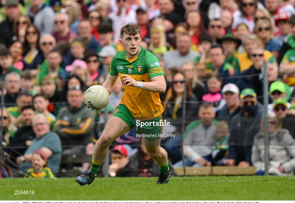 29 May 2022; Shane O'Donnell of Donegal during the Ulster GAA Football Senior Championship Final between Derry and Donegal at St Tiernach's Park in Clones, Monaghan. Photo by Stephen McCarthy/Sportsfile