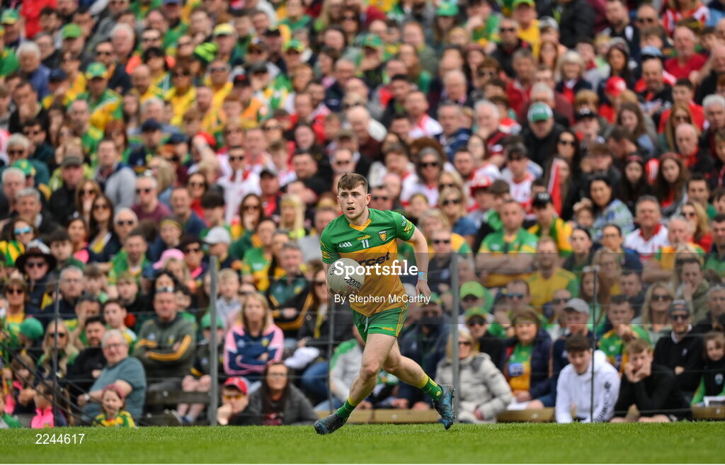 29 May 2022; Shane O'Donnell of Donegal during the Ulster GAA Football Senior Championship Final between Derry and Donegal at St Tiernach's Park in Clones, Monaghan. Photo by Stephen McCarthy/Sportsfile