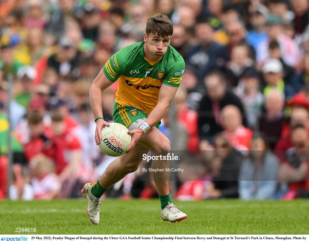 29 May 2022; Peadar Mogan of Donegal during the Ulster GAA Football Senior Championship Final between Derry and Donegal at St Tiernach's Park in Clones, Monaghan. Photo by Stephen McCarthy/Sportsfile