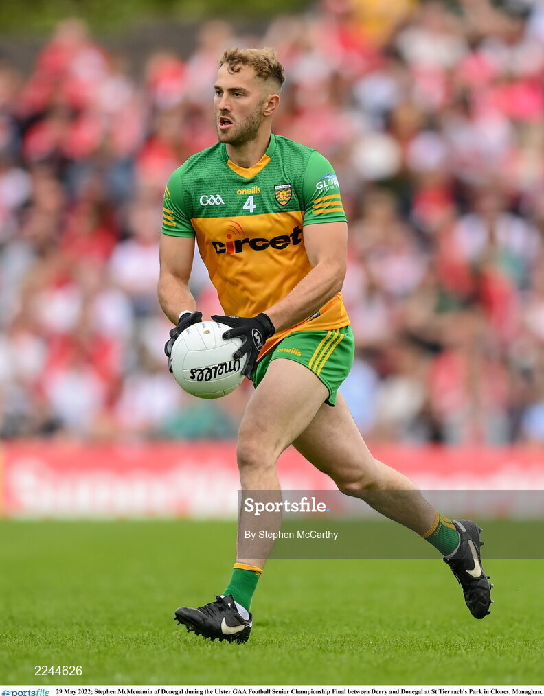 29 May 2022; Stephen McMenamin of Donegal during the Ulster GAA Football Senior Championship Final between Derry and Donegal at St Tiernach's Park in Clones, Monaghan. Photo by Stephen McCarthy/Sportsfile