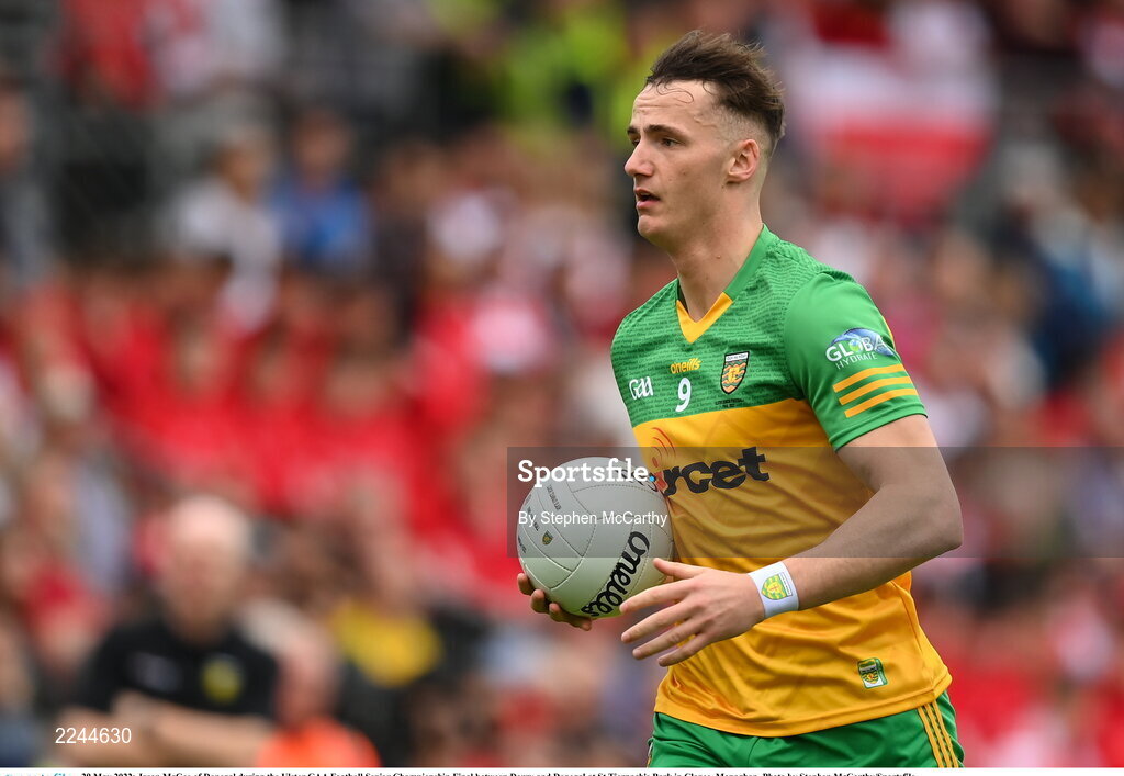 29 May 2022; Jason McGee of Donegal during the Ulster GAA Football Senior Championship Final between Derry and Donegal at St Tiernach's Park in Clones, Monaghan. Photo by Stephen McCarthy/Sportsfile