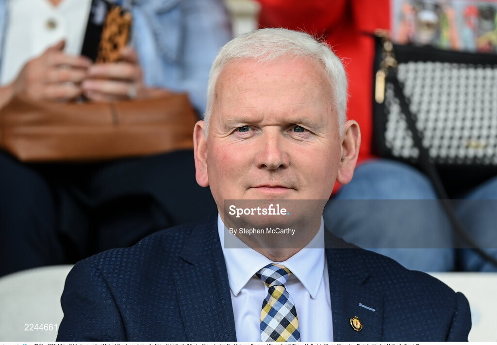 29 May 2022; Ulster GAA vice-president Michael Geoghegan during the Ulster GAA Football Senior Championship Final between Derry and Donegal at St Tiernach's Park in Clones, Monaghan. Photo by Stephen McCarthy/Sportsfile