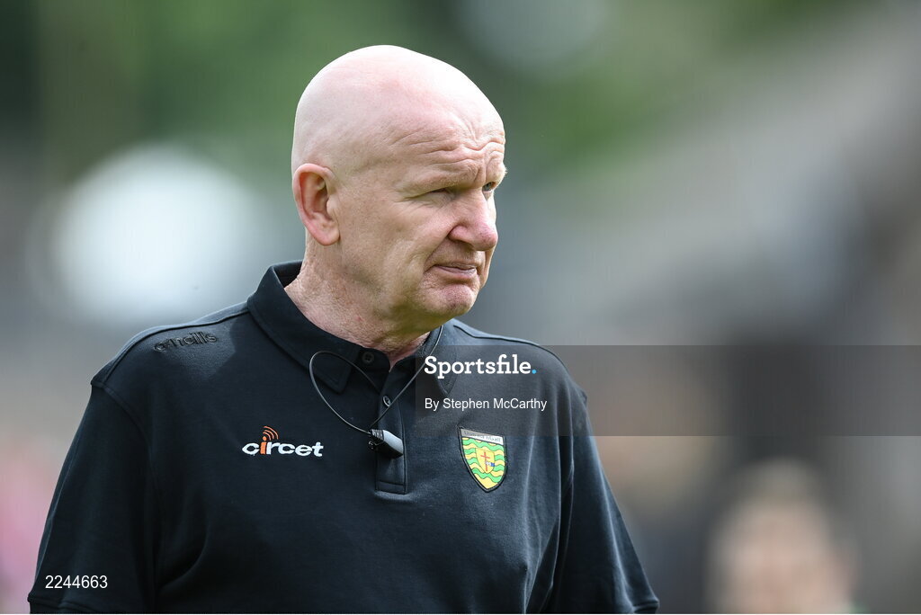 29 May 2022; Donegal manager Declan Bonner before the Ulster GAA Football Senior Championship Final between Derry and Donegal at St Tiernach's Park in Clones, Monaghan. Photo by Stephen McCarthy/Sportsfile