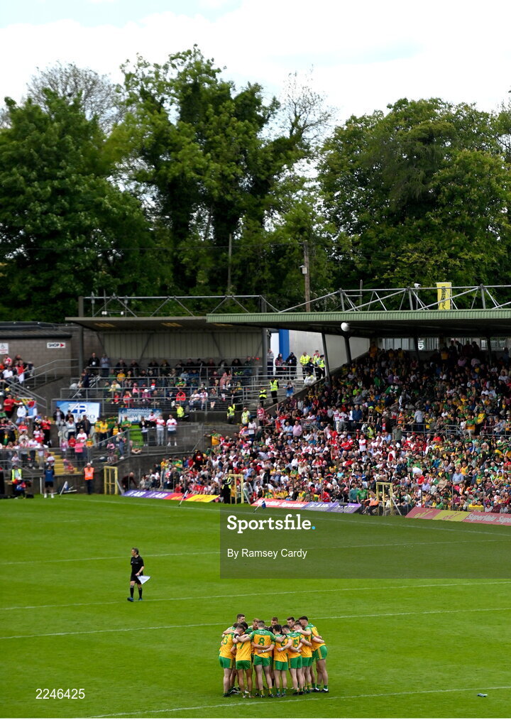 29 May 2022; The Donegal team before the Ulster GAA Football Senior Championship Final between Derry and Donegal at St Tiernach's Park in Clones, Monaghan. Photo by Ramsey Cardy/Sportsfile