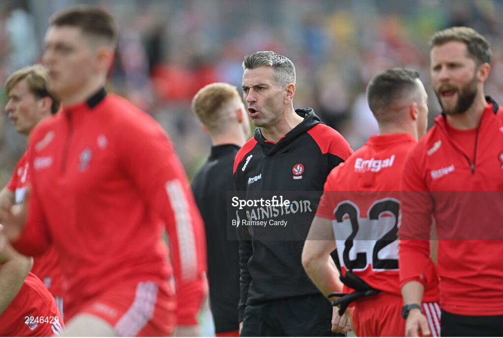 29 May 2022; Derry manager Rory Gallagher before the Ulster GAA Football Senior Championship Final between Derry and Donegal at St Tiernach's Park in Clones, Monaghan. Photo by Ramsey Cardy/Sportsfile