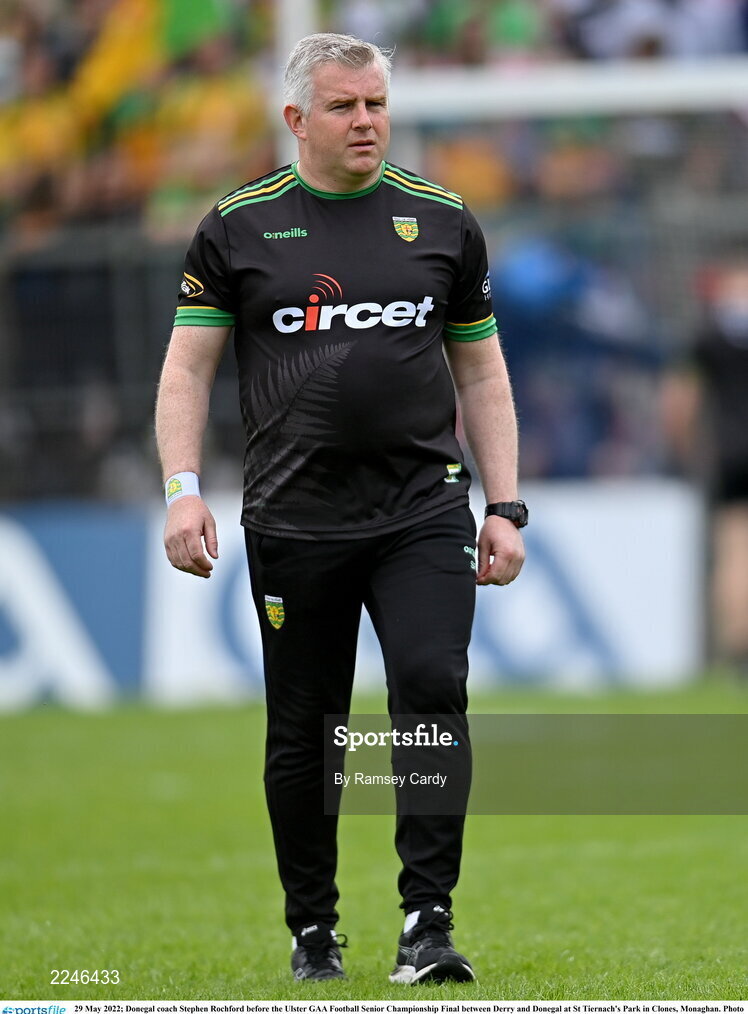 29 May 2022; Donegal coach Stephen Rochford before the Ulster GAA Football Senior Championship Final between Derry and Donegal at St Tiernach's Park in Clones, Monaghan. Photo by Ramsey Cardy/Sportsfile