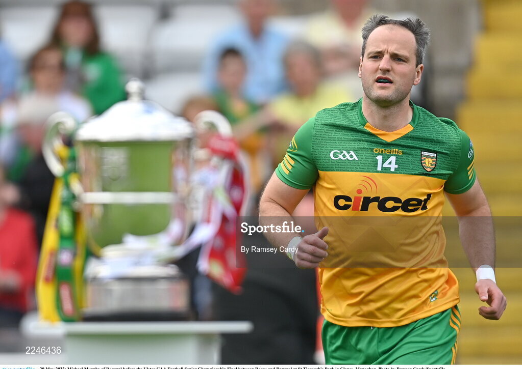 29 May 2022; Michael Murphy of Donegal before the Ulster GAA Football Senior Championship Final between Derry and Donegal at St Tiernach's Park in Clones, Monaghan. Photo by Ramsey Cardy/Sportsfile