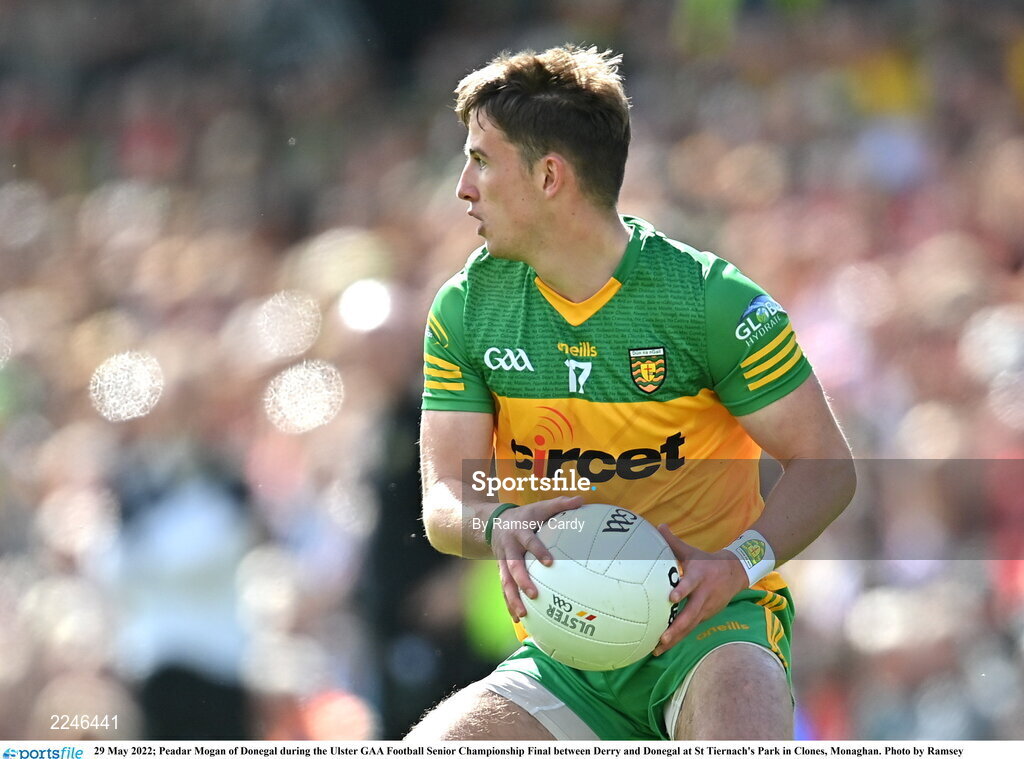 29 May 2022; Peadar Mogan of Donegal during the Ulster GAA Football Senior Championship Final between Derry and Donegal at St Tiernach's Park in Clones, Monaghan. Photo by Ramsey Cardy/Sportsfile