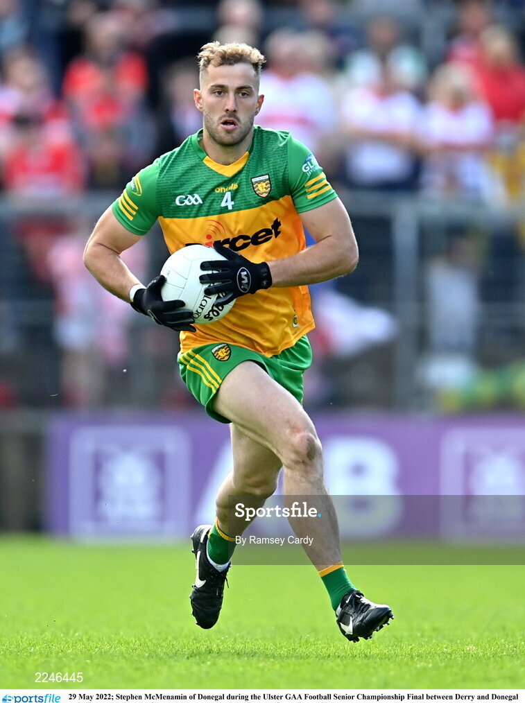 29 May 2022; Stephen McMenamin of Donegal during the Ulster GAA Football Senior Championship Final between Derry and Donegal at St Tiernach's Park in Clones, Monaghan. Photo by Ramsey Cardy/Sportsfile