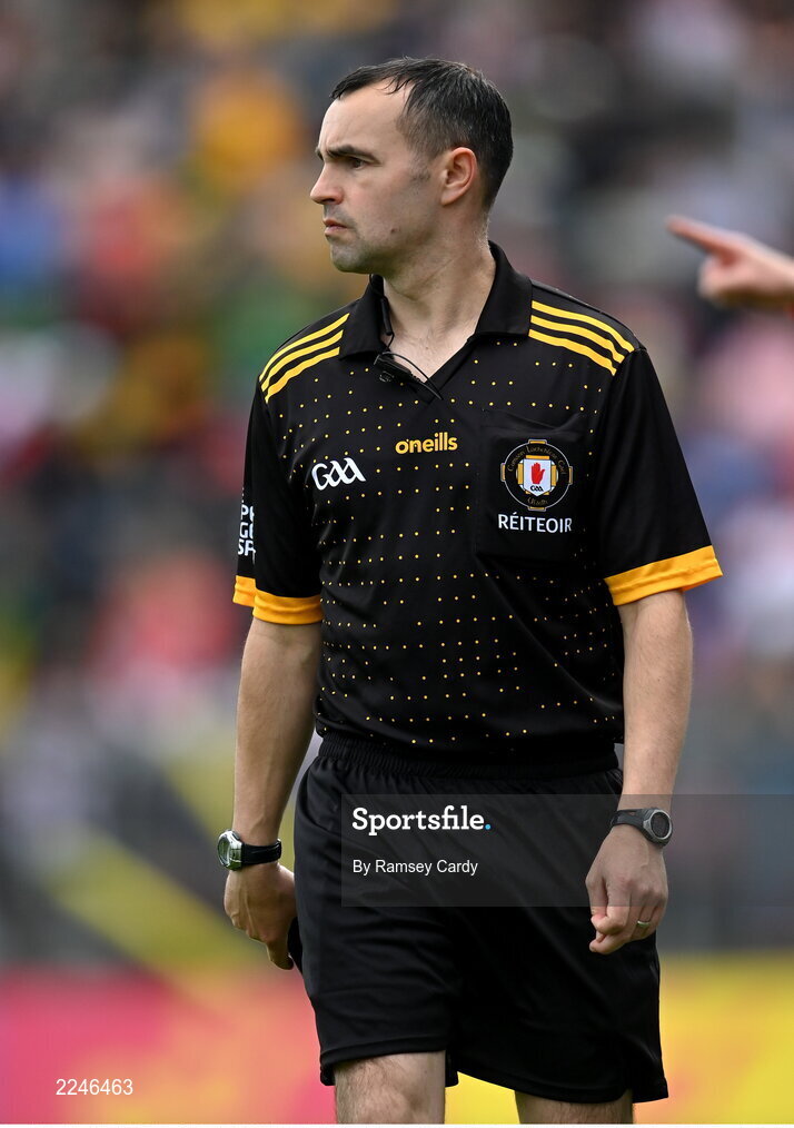 29 May 2022; Assistant referee Darren O'Hare during the Electric Ireland Ulster GAA Football Minor Championship Final match between Derry and Tyrone at St Tiernach's Park in Clones, Monaghan. Photo by Ramsey Cardy/Sportsfile