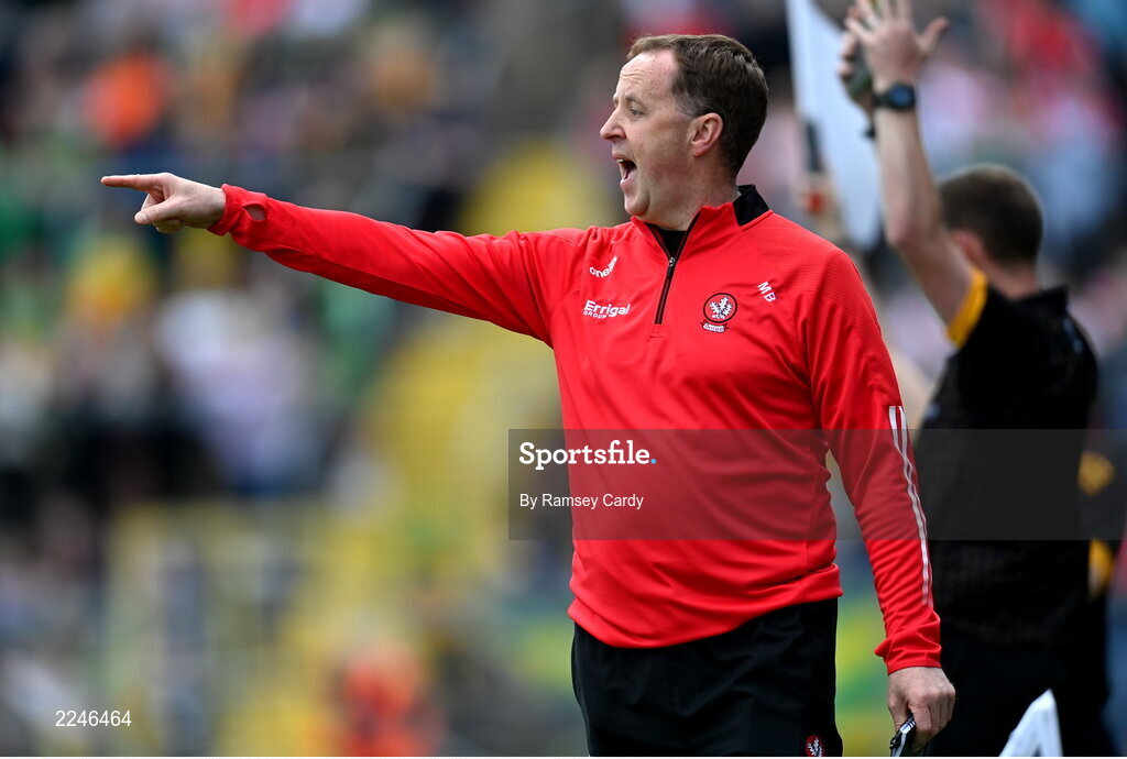 29 May 2022; Derry manager Martin Boyle during the Electric Ireland Ulster GAA Football Minor Championship Final match between Derry and Tyrone at St Tiernach's Park in Clones, Monaghan. Photo by Ramsey Cardy/Sportsfile