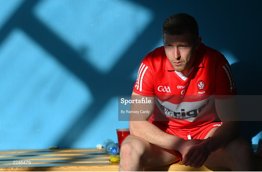 29 May 2022; Emmett Bradley of Derry after the Ulster GAA Football Senior Championship Final between Derry and Donegal at St Tiernach's Park in Clones, Monaghan. Photo by Ramsey Cardy/Sportsfile