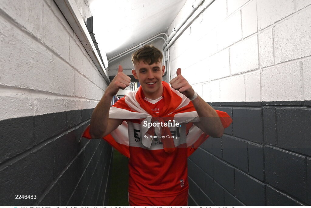 29 May 2022; Oisin McWilliams of Derry after the Ulster GAA Football Senior Championship Final between Derry and Donegal at St Tiernach's Park in Clones, Monaghan. Photo by Ramsey Cardy/Sportsfile
