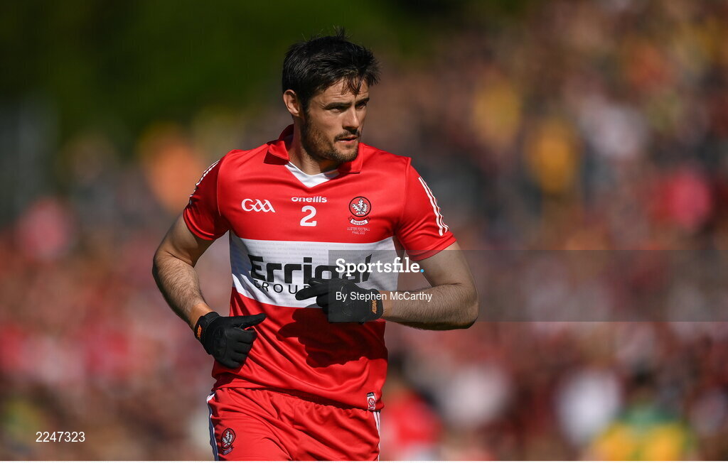 29 May 2022; Christopher McKaigue of Derry during the Ulster GAA Football Senior Championship Final between Derry and Donegal at St Tiernach's Park in Clones, Monaghan. Photo by Stephen McCarthy/Sportsfile