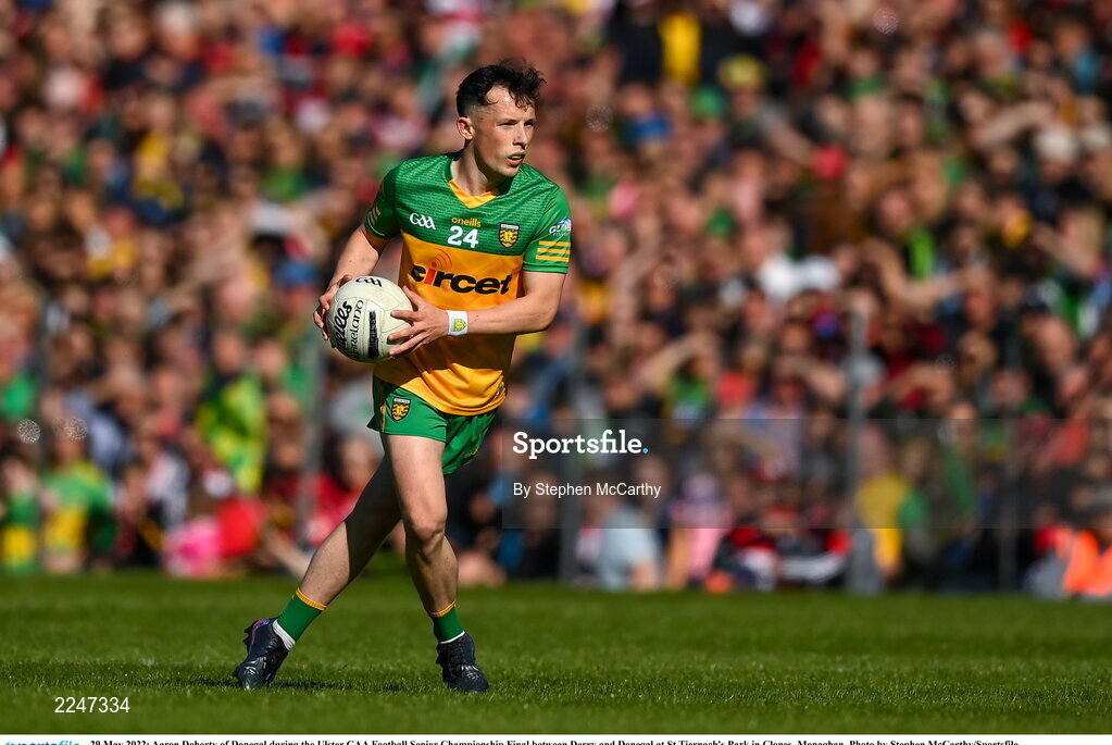 29 May 2022; Aaron Doherty of Donegal during the Ulster GAA Football Senior Championship Final between Derry and Donegal at St Tiernach's Park in Clones, Monaghan. Photo by Stephen McCarthy/Sportsfile