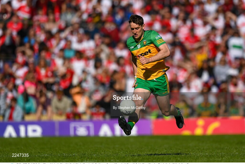 29 May 2022; Hugh McFadden of Donegal during the Ulster GAA Football Senior Championship Final between Derry and Donegal at St Tiernach's Park in Clones, Monaghan. Photo by Stephen McCarthy/Sportsfile