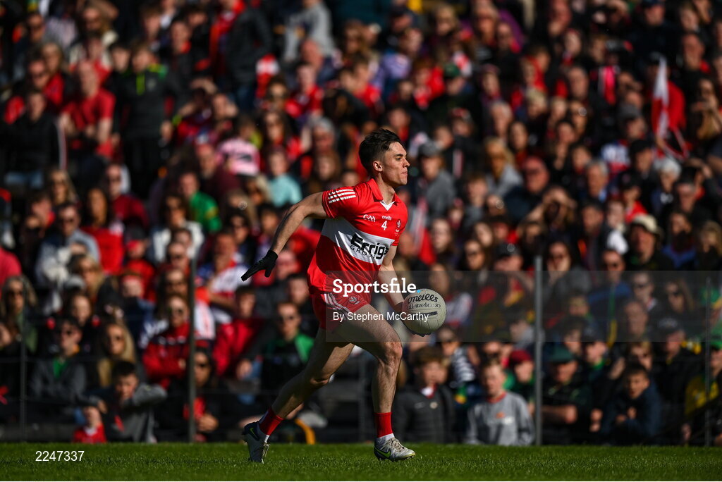 29 May 2022; Conor McCluskey of Derry during the Ulster GAA Football Senior Championship Final between Derry and Donegal at St Tiernach's Park in Clones, Monaghan. Photo by Stephen McCarthy/Sportsfile