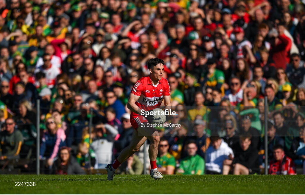 29 May 2022; Conor McCluskey of Derry during the Ulster GAA Football Senior Championship Final between Derry and Donegal at St Tiernach's Park in Clones, Monaghan. Photo by Stephen McCarthy/Sportsfile
