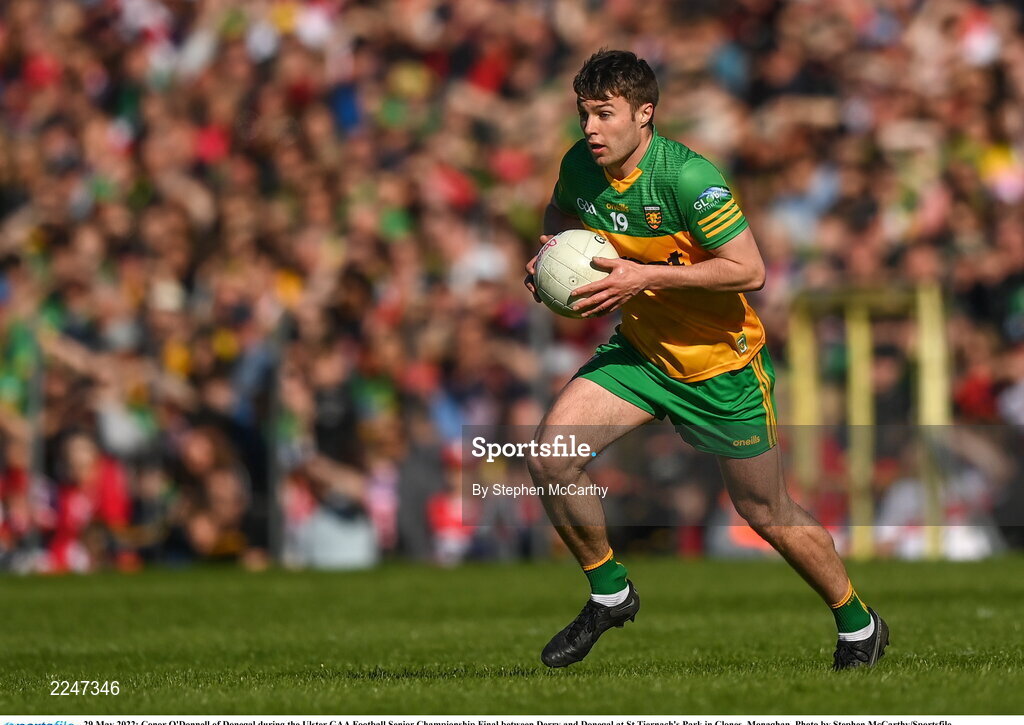 29 May 2022; Conor O'Donnell of Donegal during the Ulster GAA Football Senior Championship Final between Derry and Donegal at St Tiernach's Park in Clones, Monaghan. Photo by Stephen McCarthy/Sportsfile