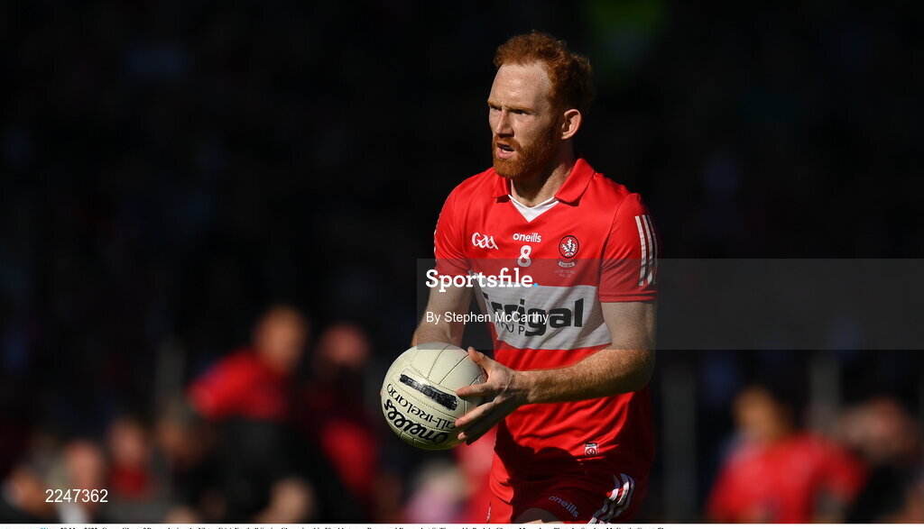 29 May 2022; Conor Glass of Derry during the Ulster GAA Football Senior Championship Final between Derry and Donegal at St Tiernach's Park in Clones, Monaghan. Photo by Stephen McCarthy/Sportsfile