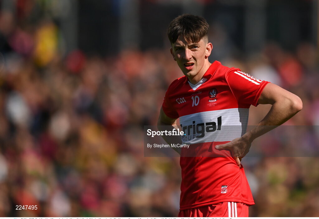 29 May 2022; Paul Cassidy of Derry during the Ulster GAA Football Senior Championship Final between Derry and Donegal at St Tiernach's Park in Clones, Monaghan. Photo by Stephen McCarthy/Sportsfile