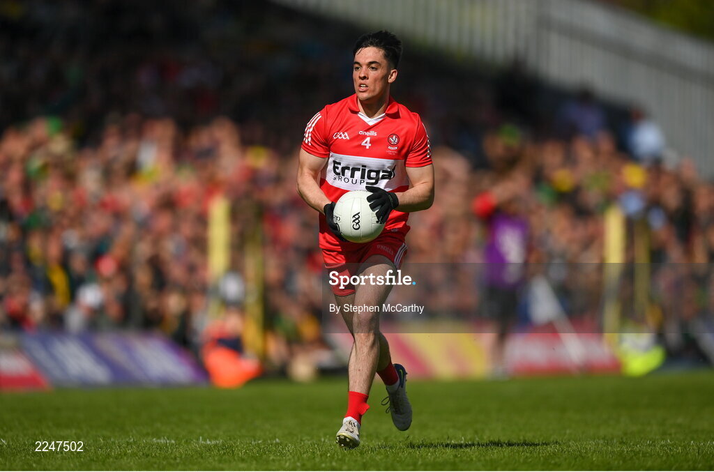 29 May 2022; Conor McCluskey of Derry during the Ulster GAA Football Senior Championship Final between Derry and Donegal at St Tiernach's Park in Clones, Monaghan. Photo by Stephen McCarthy/Sportsfile