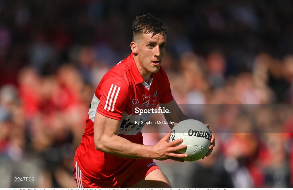 29 May 2022; Shane McGuigan of Derry during the Ulster GAA Football Senior Championship Final between Derry and Donegal at St Tiernach's Park in Clones, Monaghan. Photo by Stephen McCarthy/Sportsfile