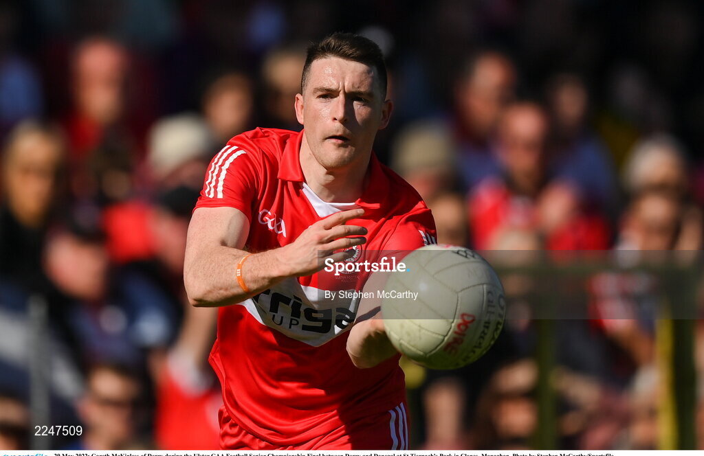 29 May 2022; Gareth McKinless of Derry during the Ulster GAA Football Senior Championship Final between Derry and Donegal at St Tiernach's Park in Clones, Monaghan. Photo by Stephen McCarthy/Sportsfile