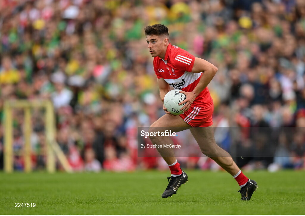 29 May 2022; Conor Doherty of Derry during the Ulster GAA Football Senior Championship Final between Derry and Donegal at St Tiernach's Park in Clones, Monaghan. Photo by Stephen McCarthy/Sportsfile
