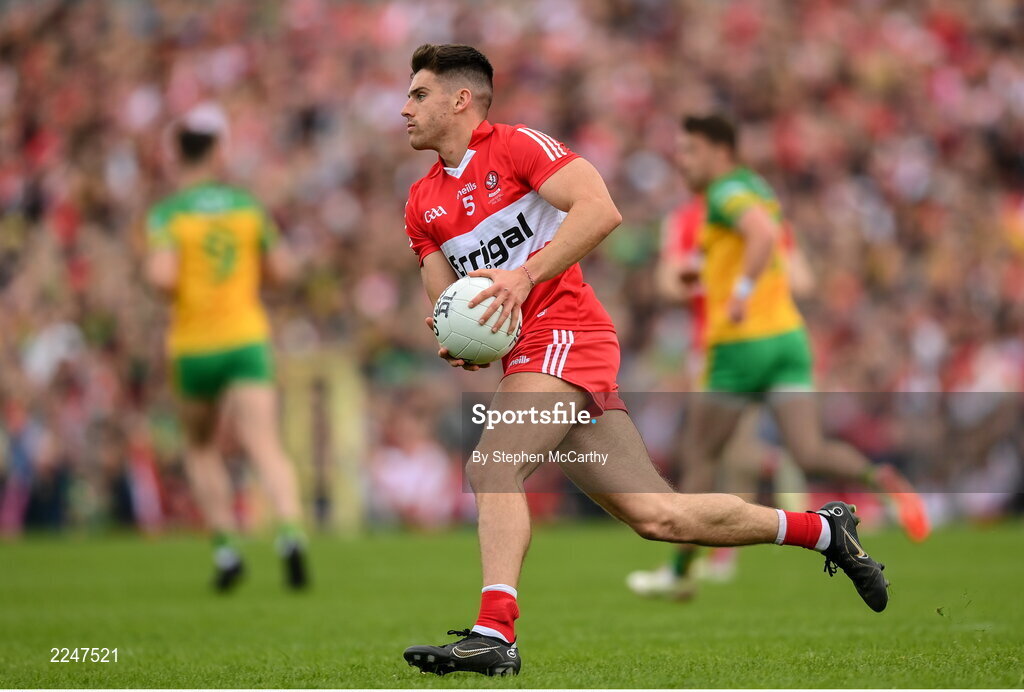 29 May 2022; Conor Doherty of Derry during the Ulster GAA Football Senior Championship Final between Derry and Donegal at St Tiernach's Park in Clones, Monaghan. Photo by Stephen McCarthy/Sportsfile