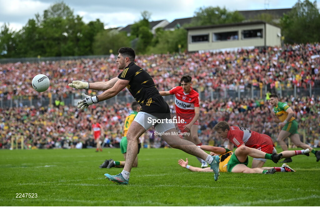 29 May 2022; Derry goalkeeper Odhran Lynch during the Ulster GAA Football Senior Championship Final between Derry and Donegal at St Tiernach's Park in Clones, Monaghan. Photo by Stephen McCarthy/Sportsfile