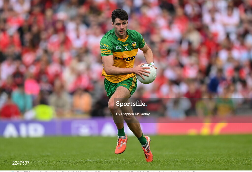 29 May 2022; Brendan McCole of Donegal during the Ulster GAA Football Senior Championship Final between Derry and Donegal at St Tiernach's Park in Clones, Monaghan. Photo by Stephen McCarthy/Sportsfile