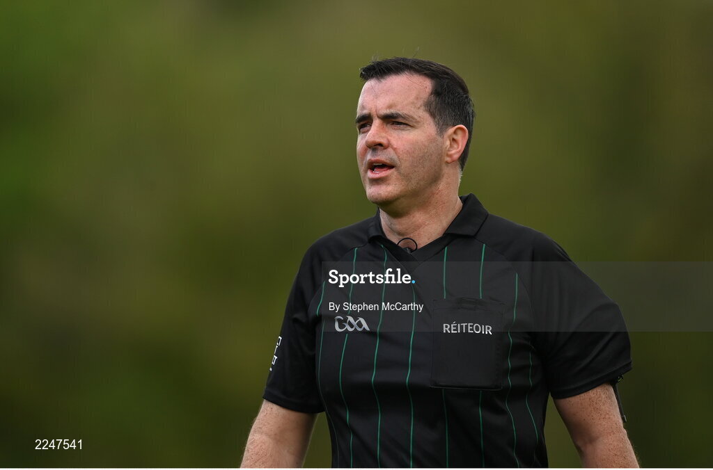 29 May 2022; Referee Sean Hurson during the Ulster GAA Football Senior Championship Final between Derry and Donegal at St Tiernach's Park in Clones, Monaghan. Photo by Stephen McCarthy/Sportsfile