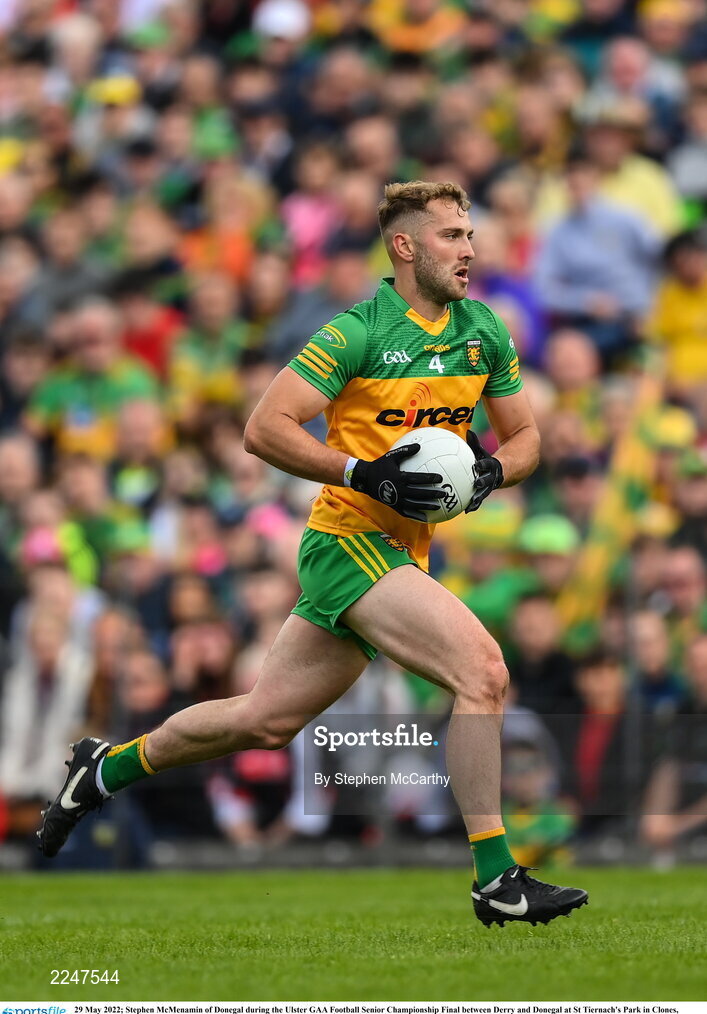 29 May 2022; Stephen McMenamin of Donegal during the Ulster GAA Football Senior Championship Final between Derry and Donegal at St Tiernach's Park in Clones, Monaghan. Photo by Stephen McCarthy/Sportsfile