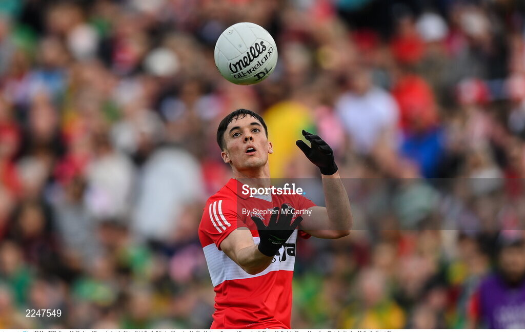 29 May 2022; Conor McCluskey of Derry during the Ulster GAA Football Senior Championship Final between Derry and Donegal at St Tiernach's Park in Clones, Monaghan. Photo by Stephen McCarthy/Sportsfile