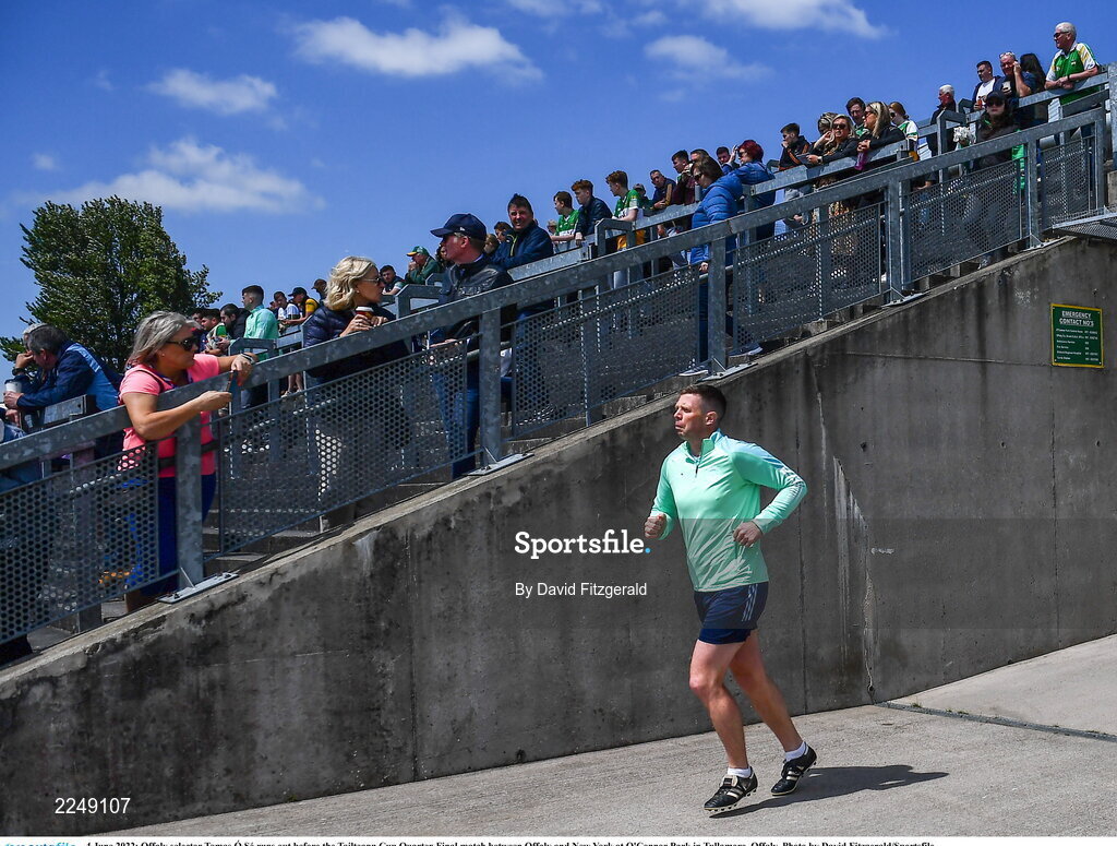 4 June 2022; Offaly selector Tomas Ó Sé runs out before the Tailteann Cup Quarter-Final match between Offaly and New York at O'Connor Park in Tullamore, Offaly. Photo by David Fitzgerald/Sportsfile