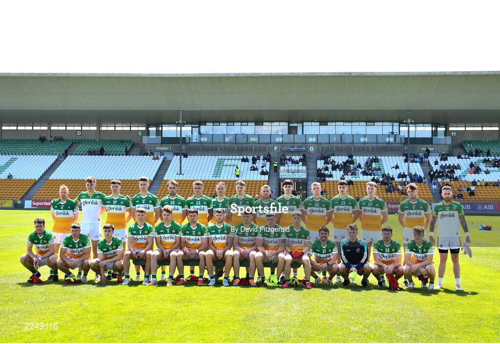 4 June 2022; The Offaly team before the Tailteann Cup Quarter-Final match between Offaly and New York at O'Connor Park in Tullamore, Offaly. Photo by David Fitzgerald/Sportsfile