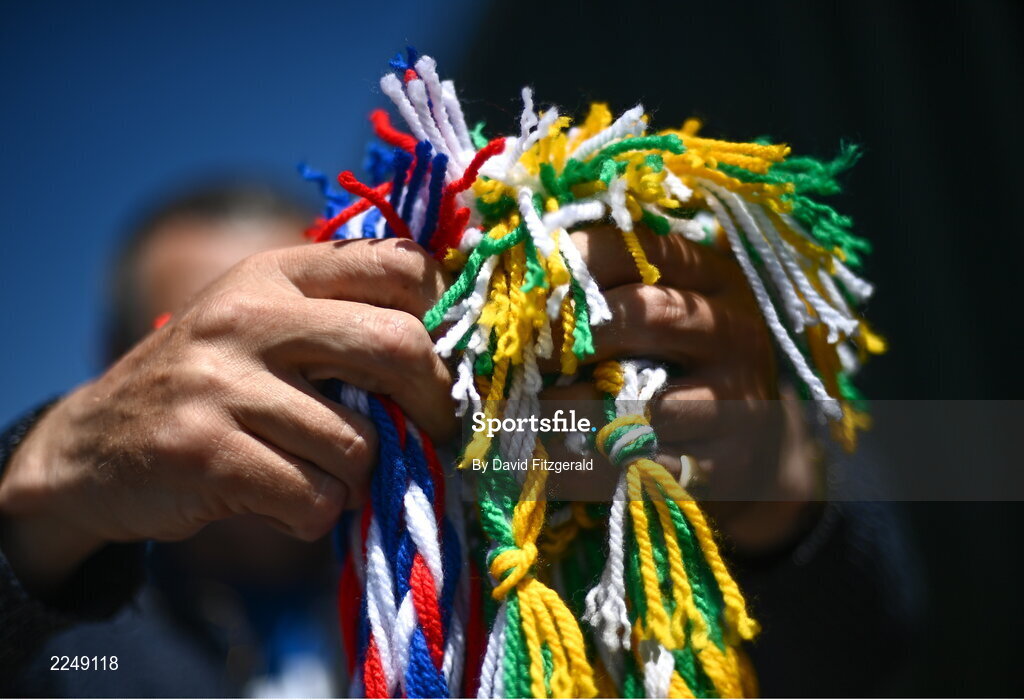 4 June 2022; Coloured bands representing both counties are seen before the Tailteann Cup Quarter-Final match between Offaly and New York at O'Connor Park in Tullamore, Offaly. Photo by David Fitzgerald/Sportsfile