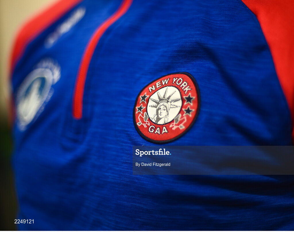 4 June 2022; The New York badge is seen before the Tailteann Cup Quarter-Final match between Offaly and New York at O'Connor Park in Tullamore, Offaly. Photo by David Fitzgerald/Sportsfile