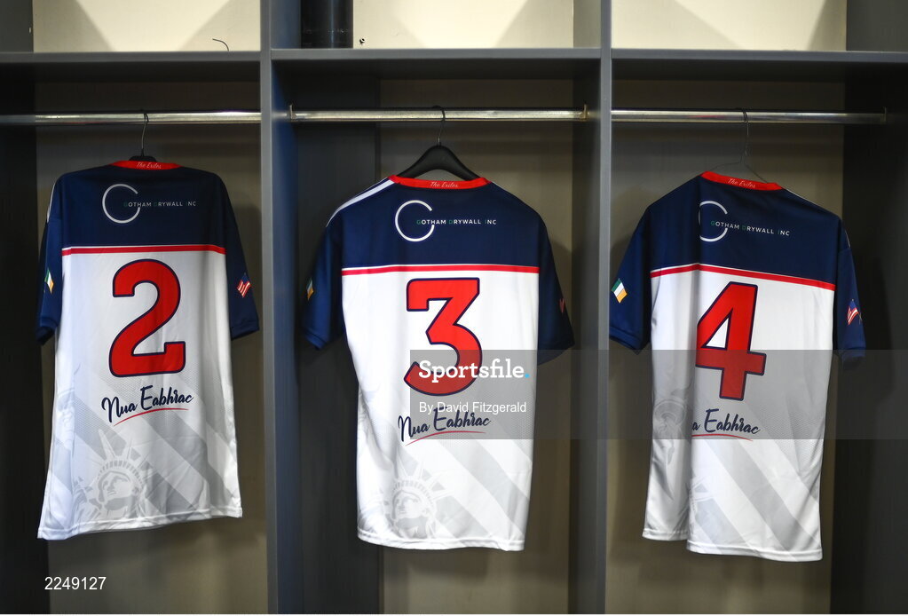 4 June 2022; New York jerseys before the Tailteann Cup Quarter-Final match between Offaly and New York at O'Connor Park in Tullamore, Offaly. Photo by David Fitzgerald/Sportsfile