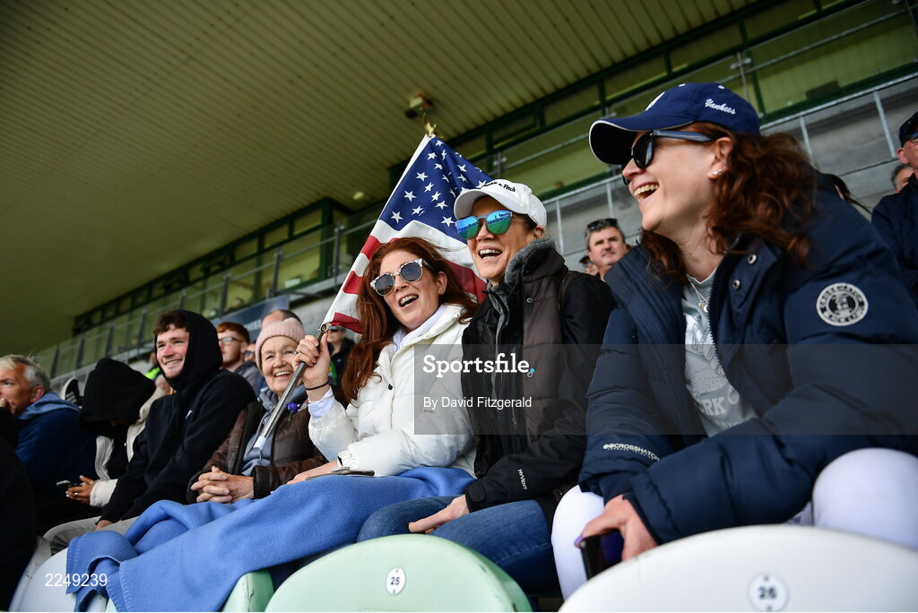 4 June 2022; New York supporters during the Tailteann Cup Quarter-Final match between Offaly and New York at O'Connor Park in Tullamore, Offaly. Photo by David Fitzgerald/Sportsfile