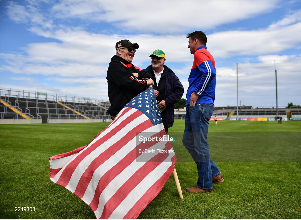 4 June 2022; Offaly and New York supporters after the Tailteann Cup Quarter-Final match between Offaly and New York at O'Connor Park in Tullamore, Offaly. Photo by David Fitzgerald/Sportsfile