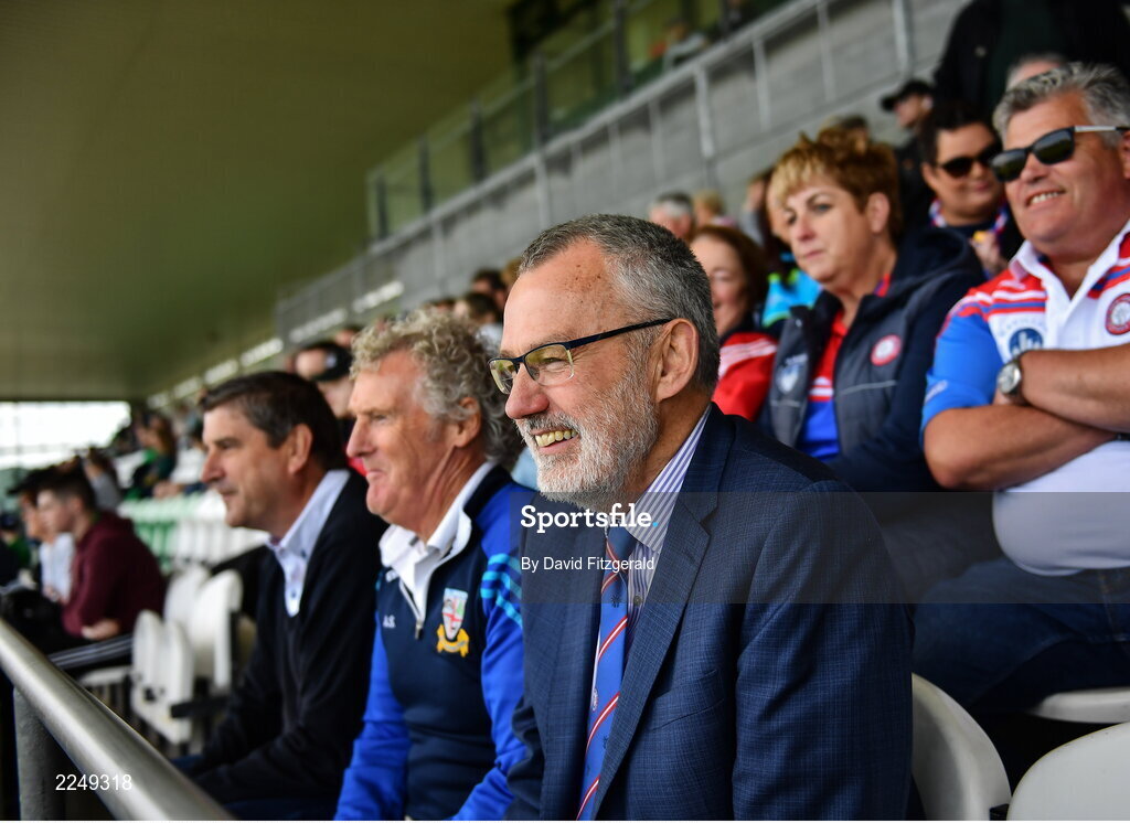 4 June 2022; Uachtarán Chumann Lúthchleas Gael Larry McCarthy looks on during the Tailteann Cup Quarter-Final match between Offaly and New York at O'Connor Park in Tullamore, Offaly. Photo by David Fitzgerald/Sportsfile