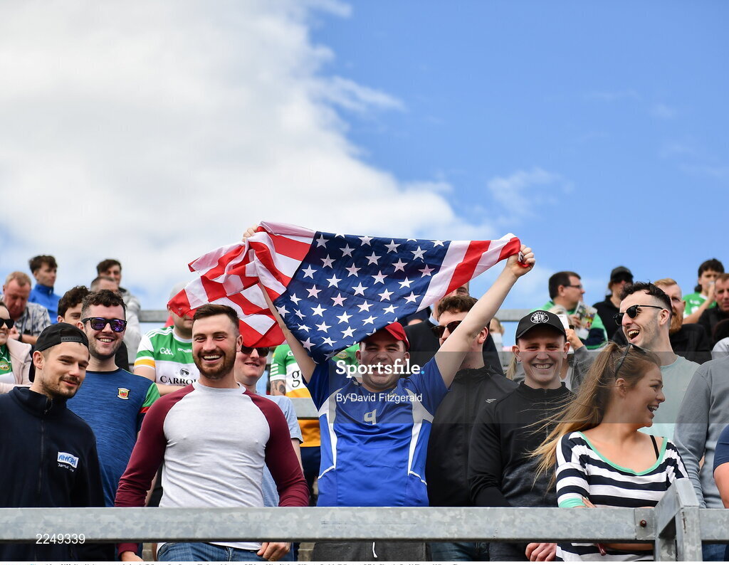 4 June 2022; New York supporters during the Tailteann Cup Quarter-Final match between Offaly and New York at O'Connor Park in Tullamore, Offaly. Photo by David Fitzgerald/Sportsfile